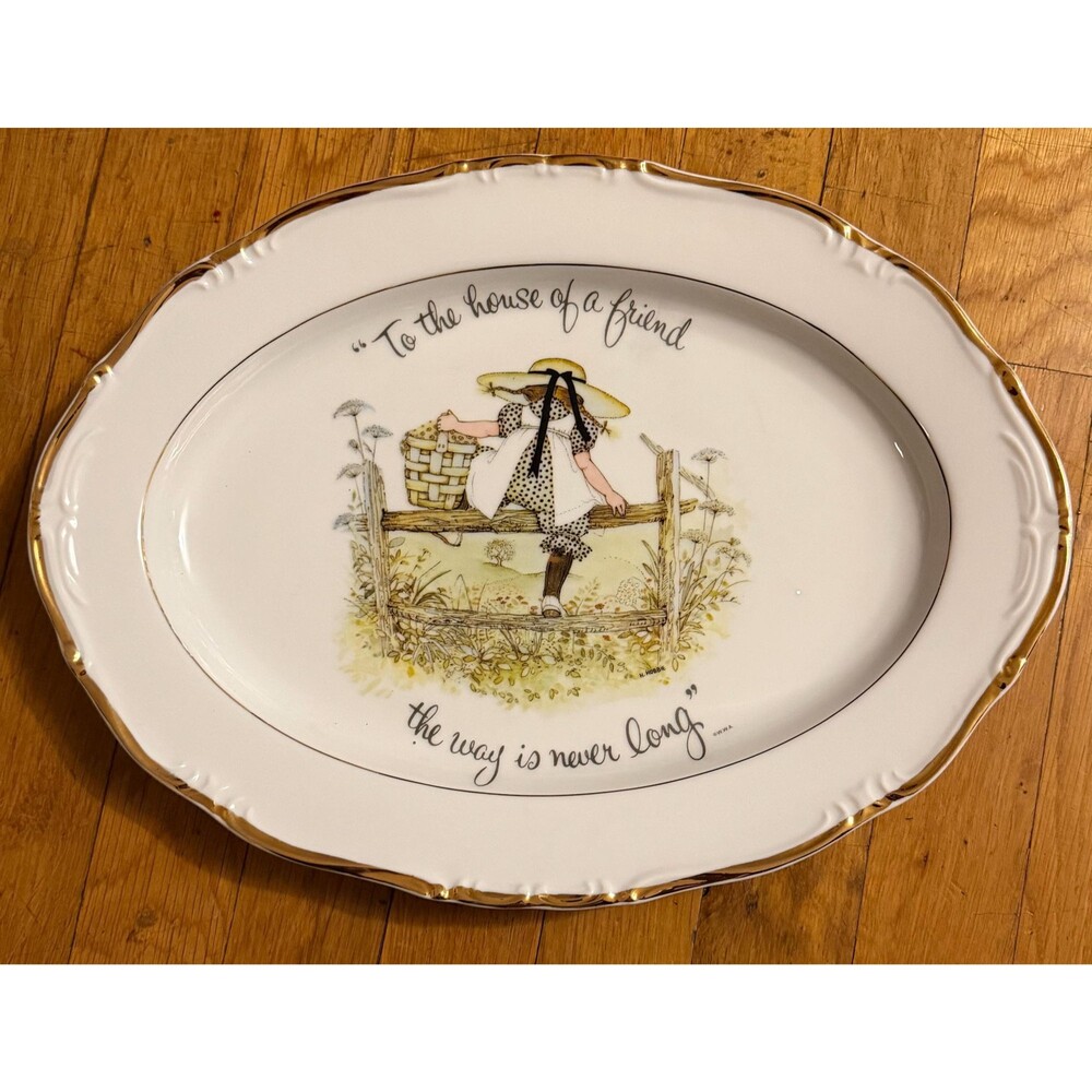 Holly Hobbie Porcelain Serving Platter 1973 Japan To the House of a Friend Oval